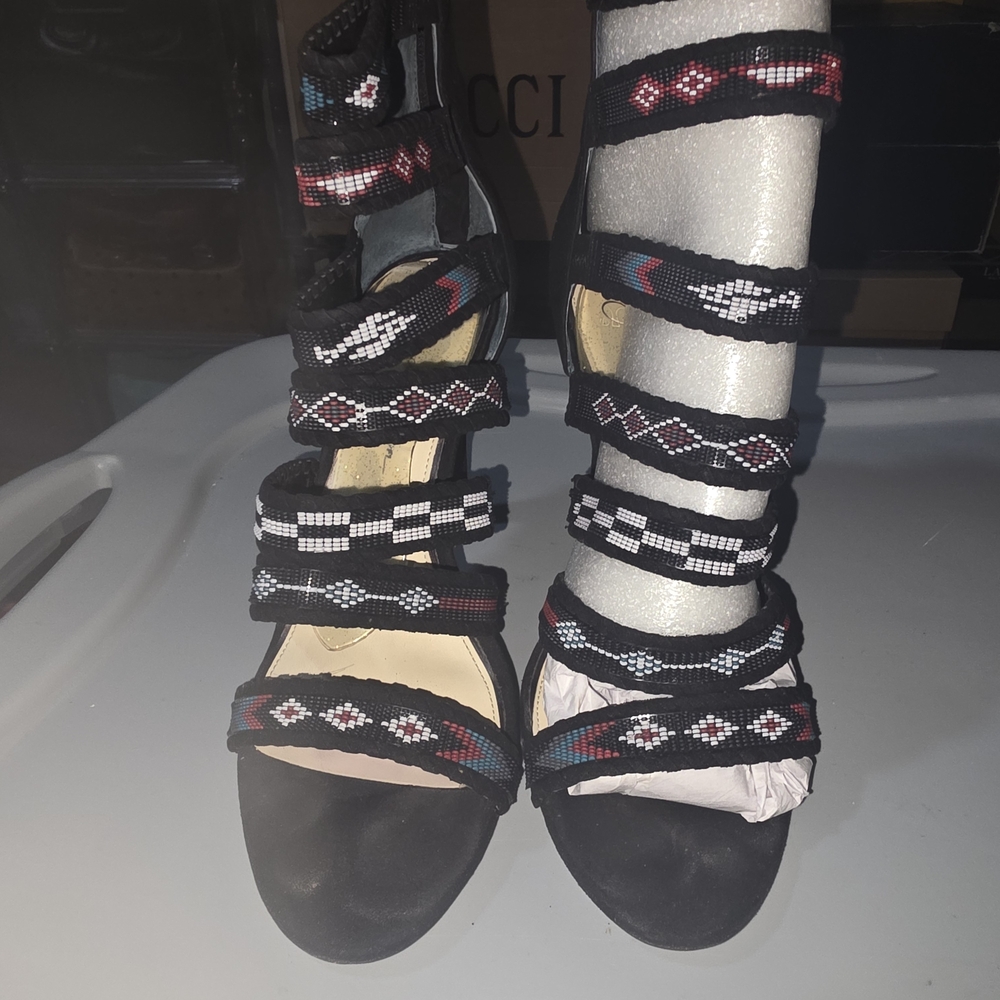 Jessica Simpson Black and Red Beaded Sandals